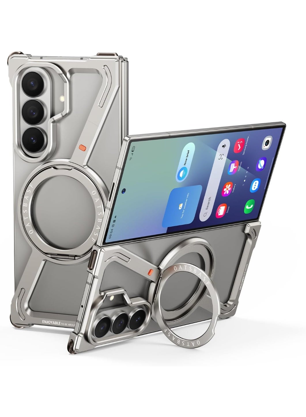 Oatsbasf for Samsung Galaxy Z Fold 7 Case, 360° Rotation Kickstand Aluminum Metal Frameless Design Bumper Cover, Natural Titanium