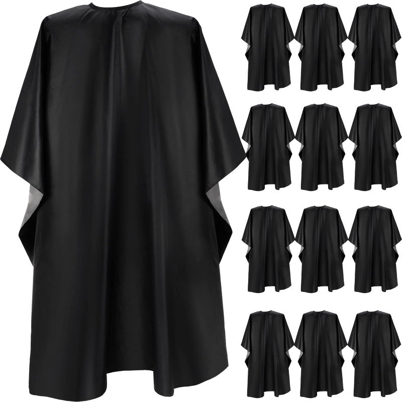 Foaincore 12 Pcs Shampoo Capes for Salons Waterproof Barber Capes for Hair Stylist 59" x 47" with Adjustable Snap Closure(Black,Solid) - Image 1