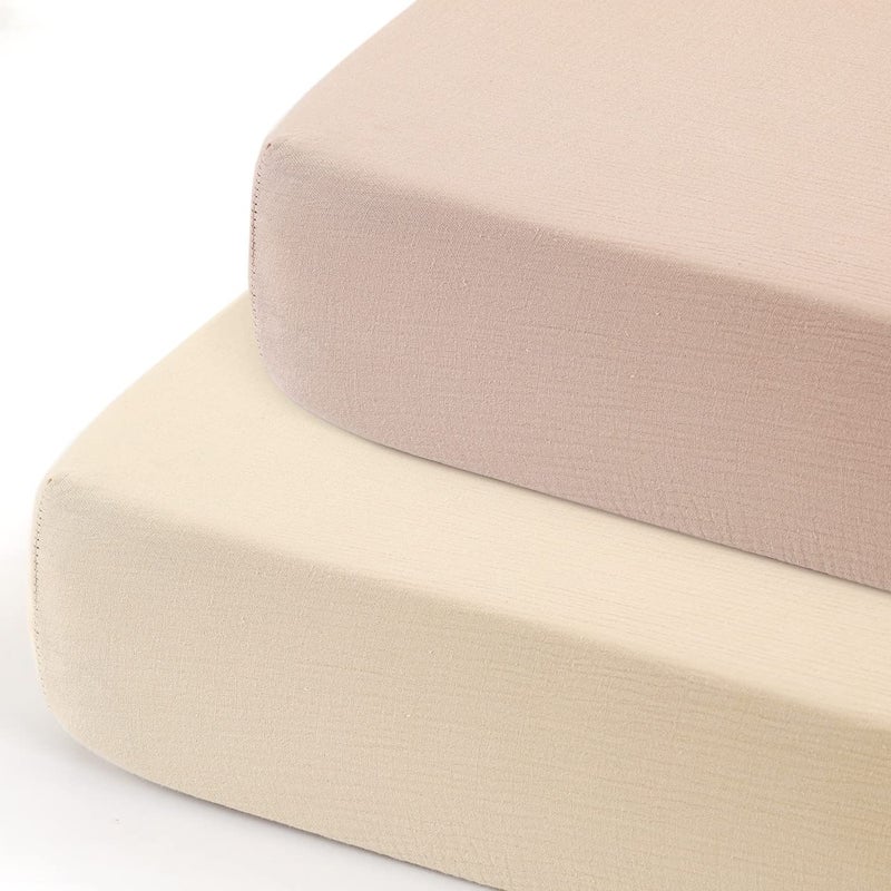GRSSDER Soft Muslin Crib Sheet 2 Pack 100 Cotton Crib Sheets for Boys and Girls Fit Standard Crib Mattresses 52 x 28 Safe and Snug BeigeNatural