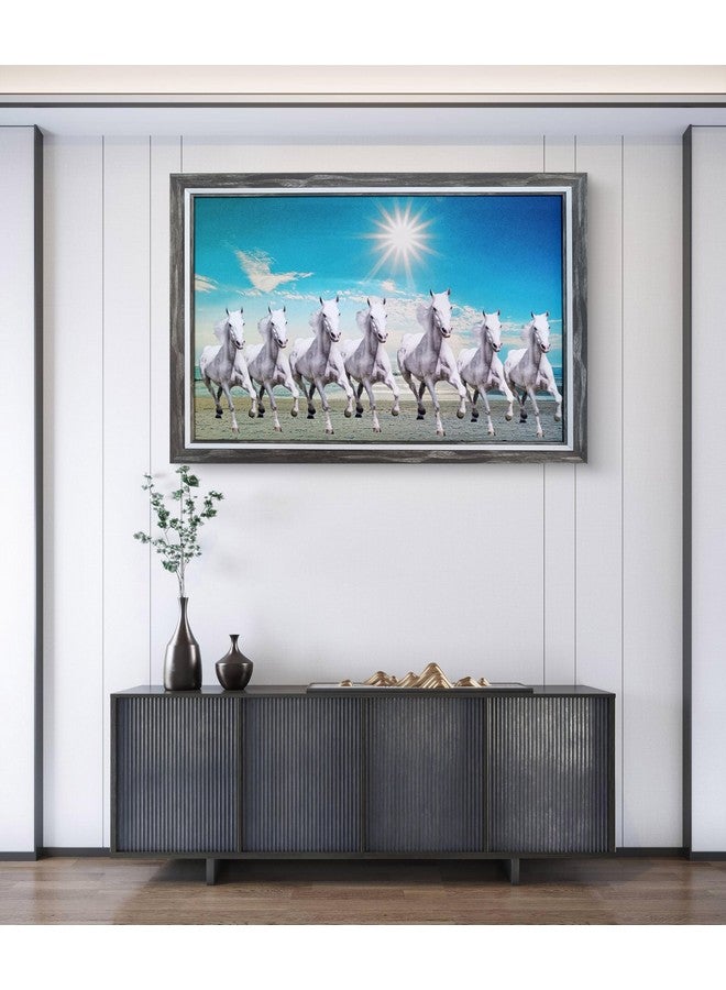 Elegance Vastu Seven White Running Horses Painting Sunrise Picture Photo Frame Outer Size- 19.75 length x 13.75 height inch, Picture Visible Size- 18 length x 12 height inch - Image 2