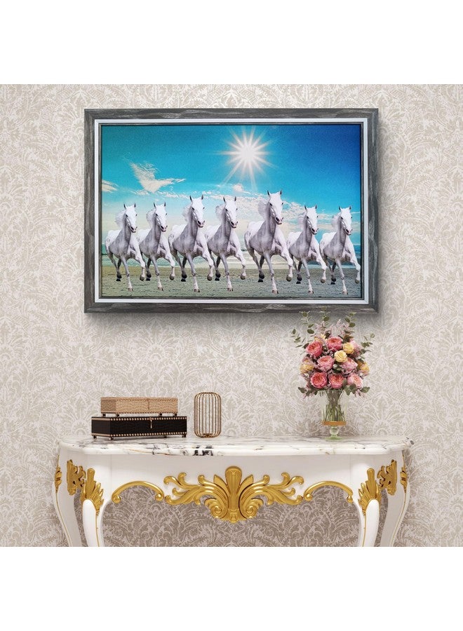 Elegance Vastu Seven White Running Horses Painting Sunrise Picture Photo Frame Outer Size- 19.75 length x 13.75 height inch, Picture Visible Size- 18 length x 12 height inch - Image 5