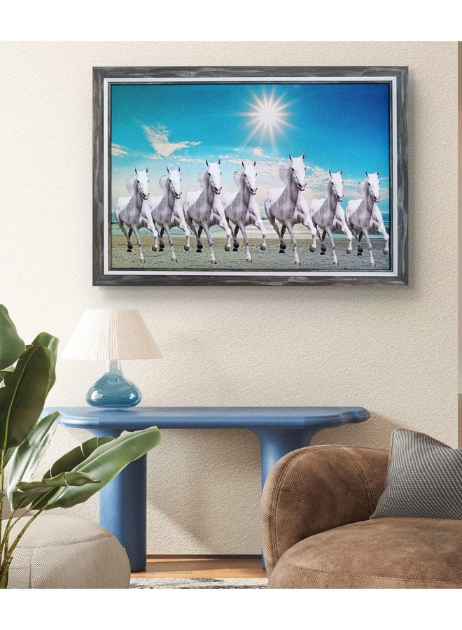 Elegance Vastu Seven White Running Horses Painting Sunrise Picture Photo Frame Outer Size- 19.75 length x 13.75 height inch, Picture Visible Size- 18 length x 12 height inch - Image 3