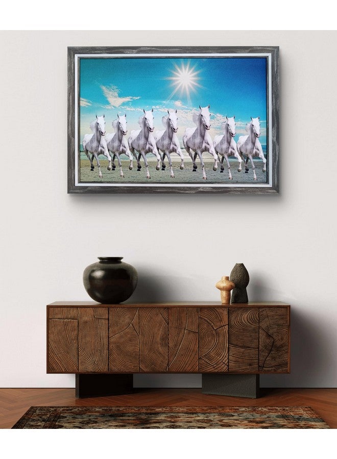 Elegance Vastu Seven White Running Horses Painting Sunrise Picture Photo Frame Outer Size- 19.75 length x 13.75 height inch, Picture Visible Size- 18 length x 12 height inch - Image 4