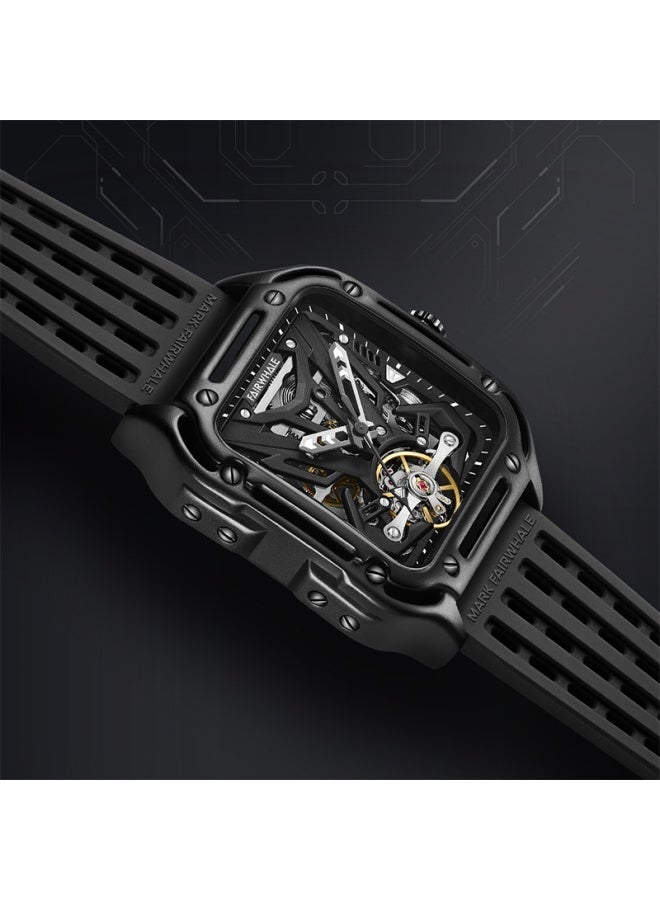 Mark Fairwhale Men's Automatic Tourbillon Watch - Black Case, Black Dial, Black Silicone Strap, Water Resistant - Image 1