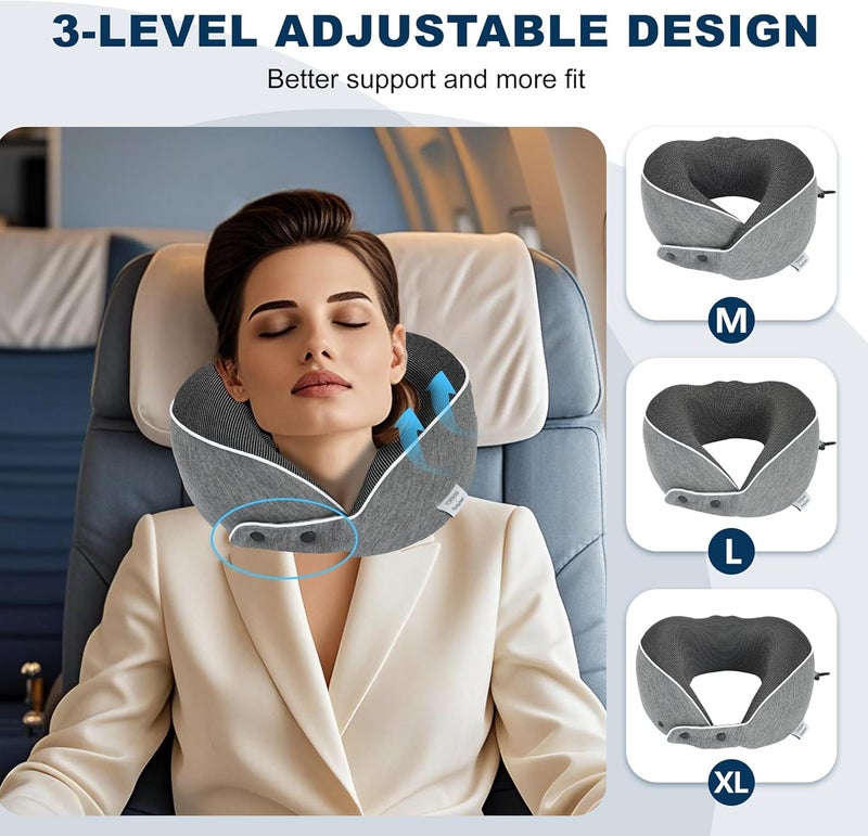 KASTWAVE Ergonomic Memory Foam Travel Neck Pillow for Airplane with Adjustable Support, 3D Eye Mask, EVA Storage Case, Hook – Comfortable Car, Office & Home Sleep Pillow for Neck Pain Relief - Image 2
