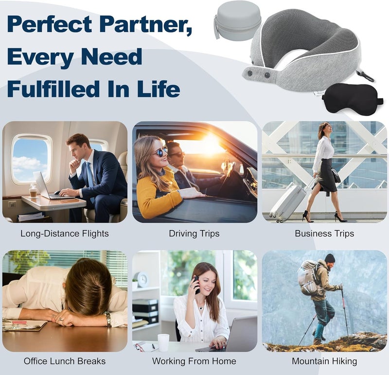KASTWAVE Ergonomic Memory Foam Travel Neck Pillow for Airplane with Adjustable Support, 3D Eye Mask, EVA Storage Case, Hook – Comfortable Car, Office & Home Sleep Pillow for Neck Pain Relief - Image 5