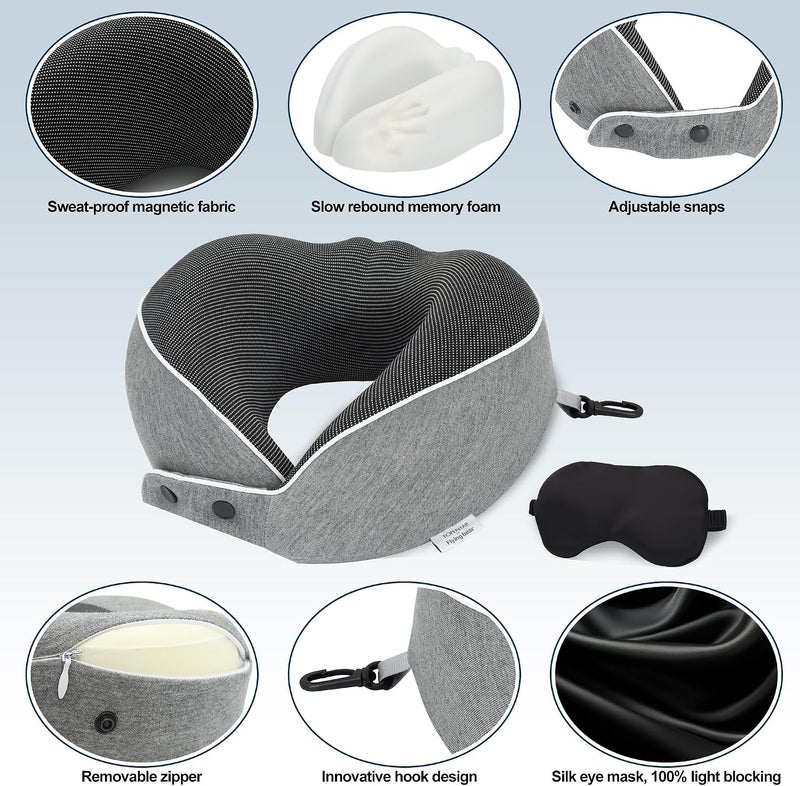 KASTWAVE Ergonomic Memory Foam Travel Neck Pillow for Airplane with Adjustable Support, 3D Eye Mask, EVA Storage Case, Hook – Comfortable Car, Office & Home Sleep Pillow for Neck Pain Relief - Image 4