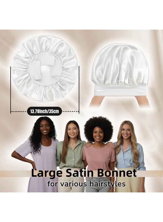 AILONSHAWN White Silk Bonnet for Sleeping Women Silk Hair Bonnets for Sleeping Men Curly Hair Large Satin Sleep Bonnet Cap Satin Night Cap - Image 4