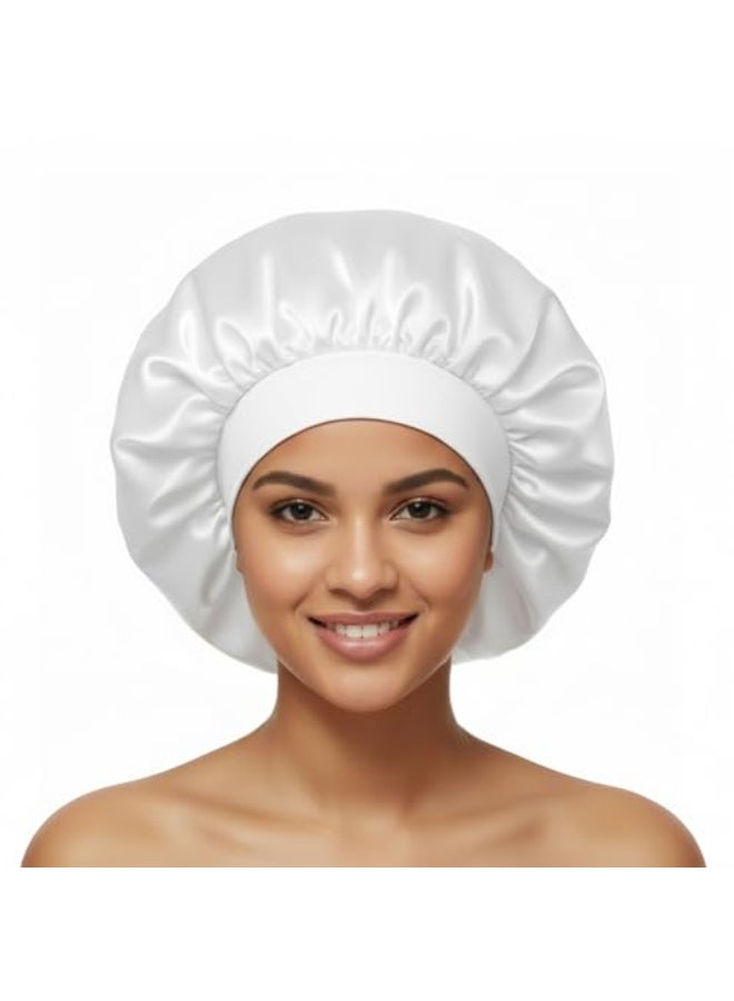 AILONSHAWN White Silk Bonnet for Sleeping Women Silk Hair Bonnets for Sleeping Men Curly Hair Large Satin Sleep Bonnet Cap Satin Night Cap - Image 1