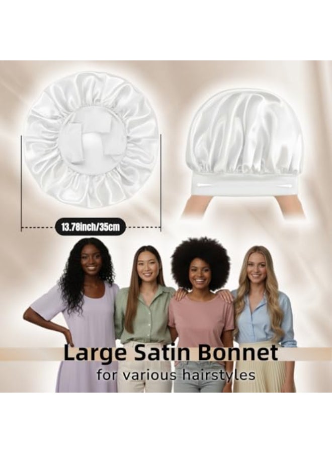 AILONSHAWN White Silk Bonnet for Sleeping Women Silk Hair Bonnets for Sleeping Men Curly Hair Large Satin Sleep Bonnet Cap Satin Night Cap - Image 3