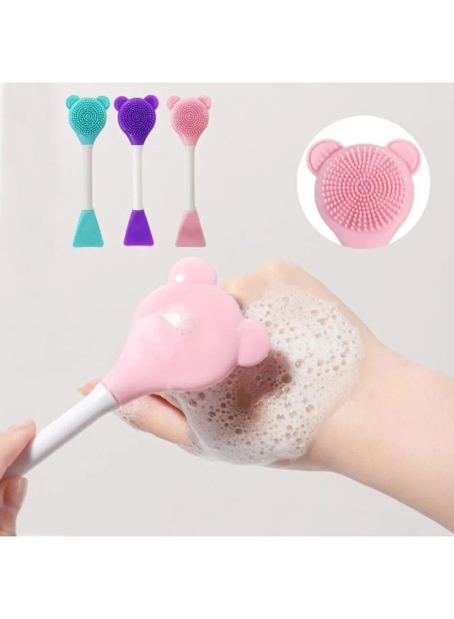 2Pcs Portable 2-in-1 Face Cleanser Brush – Soft Silicone Bristles with Face Mask Applicator, Hygienic Skincare Tool - Image 4