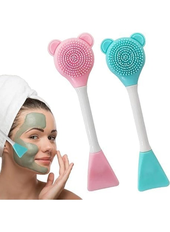 2Pcs Portable 2-in-1 Face Cleanser Brush – Soft Silicone Bristles with Face Mask Applicator, Hygienic Skincare Tool - Image 1