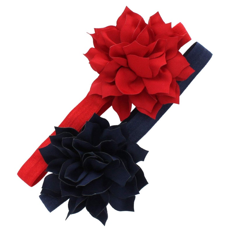 My Lello Baby Petal Flower Headbands Mixed Colors 2-Pack (Red/Navy) - Image 1