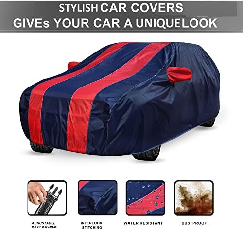 Auto Hub Car Cover Compatible with Maruti S-Presso with Mirror Pocket,Triple Stitched, Weather Proof, S-Presso Car Cover- Navy-Red - Image 2