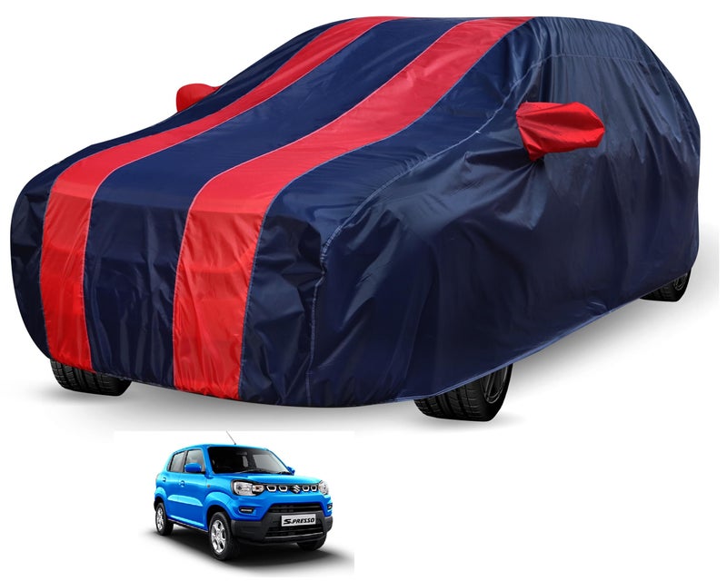 Auto Hub Car Cover Compatible with Maruti S-Presso with Mirror Pocket,Triple Stitched, Weather Proof, S-Presso Car Cover- Navy-Red - Image 1