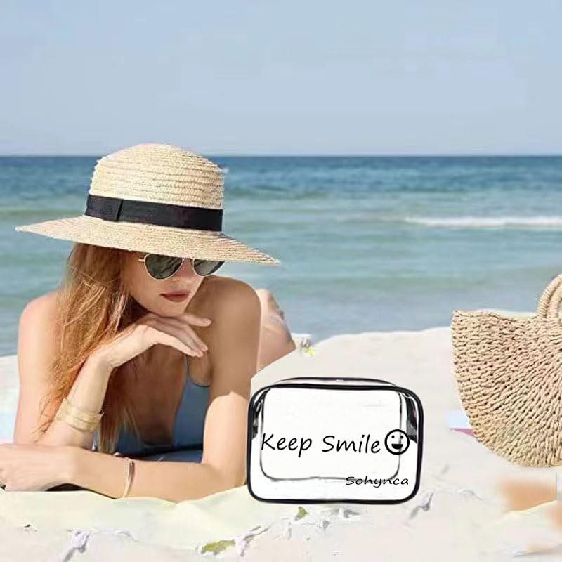 Sohynca 2pcs Clear PVC Toiletry Bag Transparent Waterproof Cosmetic Bag Minimalism Makeup Bag Small neat Cosmetic Pouch Summer Beach Purses Organize (Smile Black) - Image 5