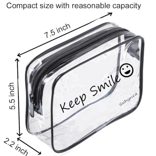 Sohynca 2pcs Clear PVC Toiletry Bag Transparent Waterproof Cosmetic Bag Minimalism Makeup Bag Small neat Cosmetic Pouch Summer Beach Purses Organize (Smile Black) - Image 2