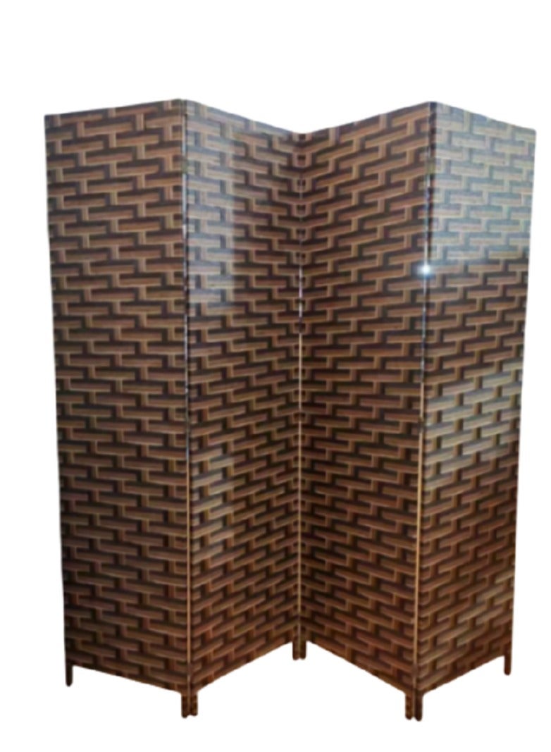ديكور هيلز فاصل غرفة خشبي من ديكور هيلز، مكون من 4 ألواح، شبكة منسوجة قابلة للطي والحمل، مثالي للمنزل والمكتب والمطاعم (بني وأسود)