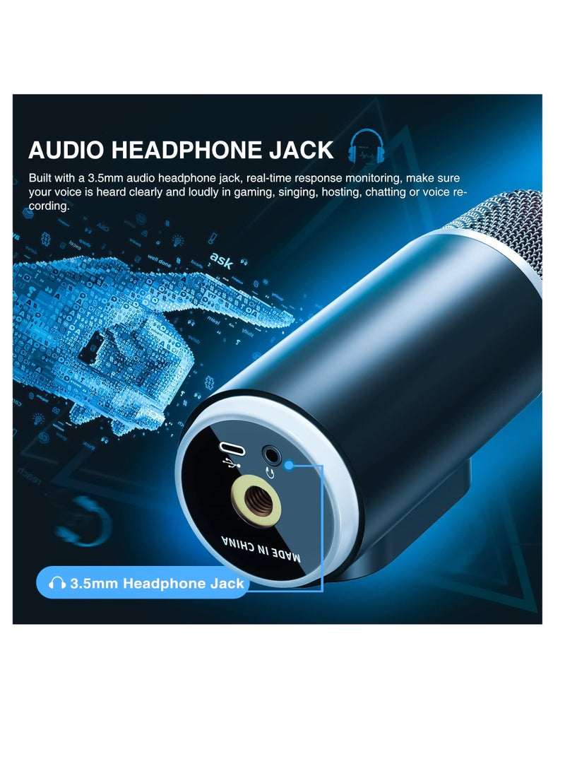 SYOSI USB Microphone, PC Gaming Microphone C Condenser with RGB Light Headphone Jack Mute on for Live Streaming Podcast Video Meeting Have Noise canceling and superior sound pick - Image 5