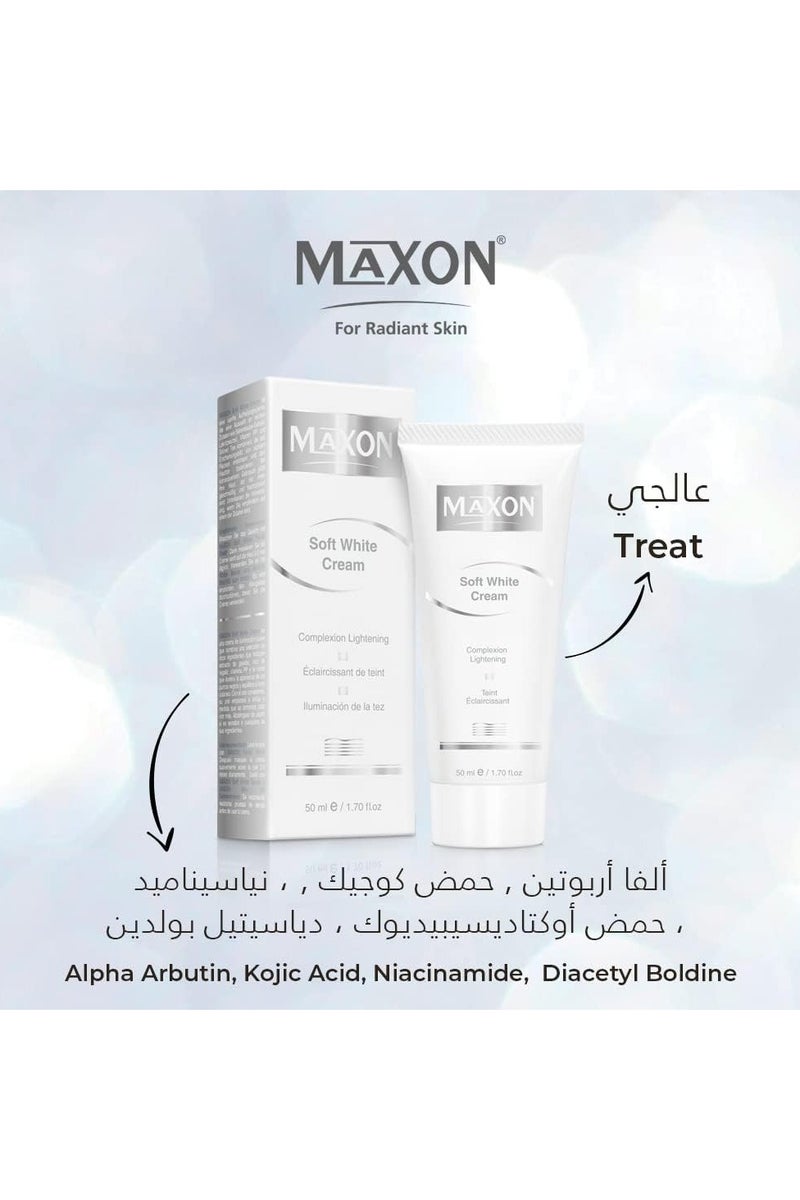 MAX-ON Soft White Beauty Cream Nighttime Skin Whitening & Dark Circle Reduction | Acne & Spot Removal | Alpha & Kojic Acid Formula 50ml - Image 5