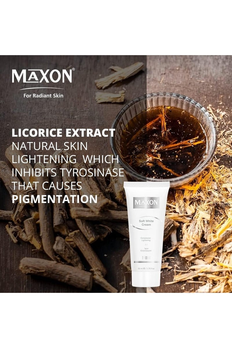 MAX-ON Soft White Beauty Cream Nighttime Skin Whitening & Dark Circle Reduction | Acne & Spot Removal | Alpha & Kojic Acid Formula 50ml - Image 3