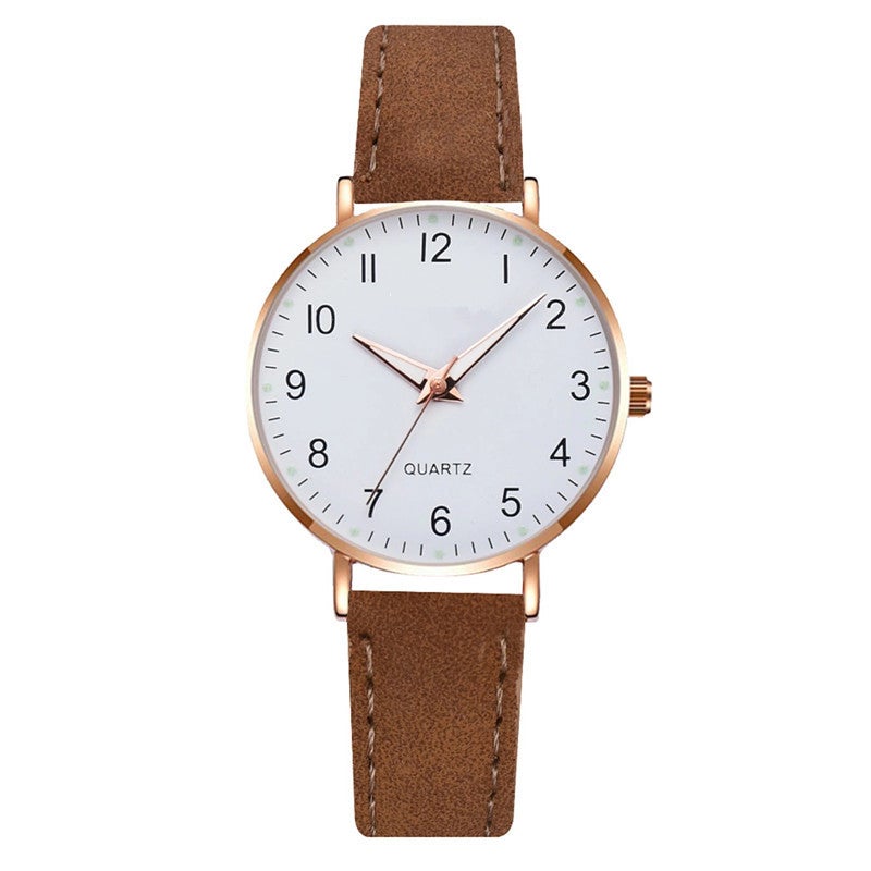 Korean Fashion Quartz Watch Set for Women Brown Band 