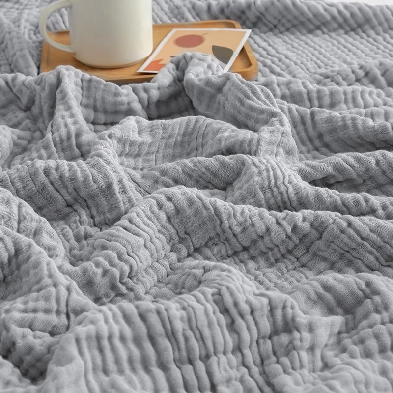 EMME Cotton Blanket, Prewashed Blanket, Soft and Breathable Bedspread, Universal Sofa Blanket Lightweight Comfortable Cotton Muslin Blanket for All Season (Light Grey, 55 x 75 inches) - Image 1
