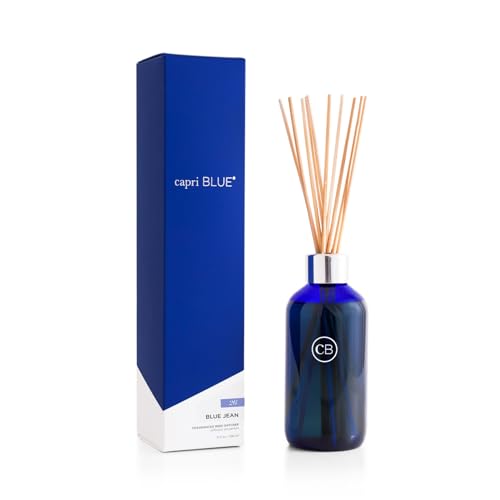 Capri Blue Blue Jean Reed Diffuser Set - Includes Reed Diffuser Sticks, Fragrance Oil, and Glass Bottle - Luxury Scented Room Fresheners - Cobalt Blue (8 fl oz) - Image 1