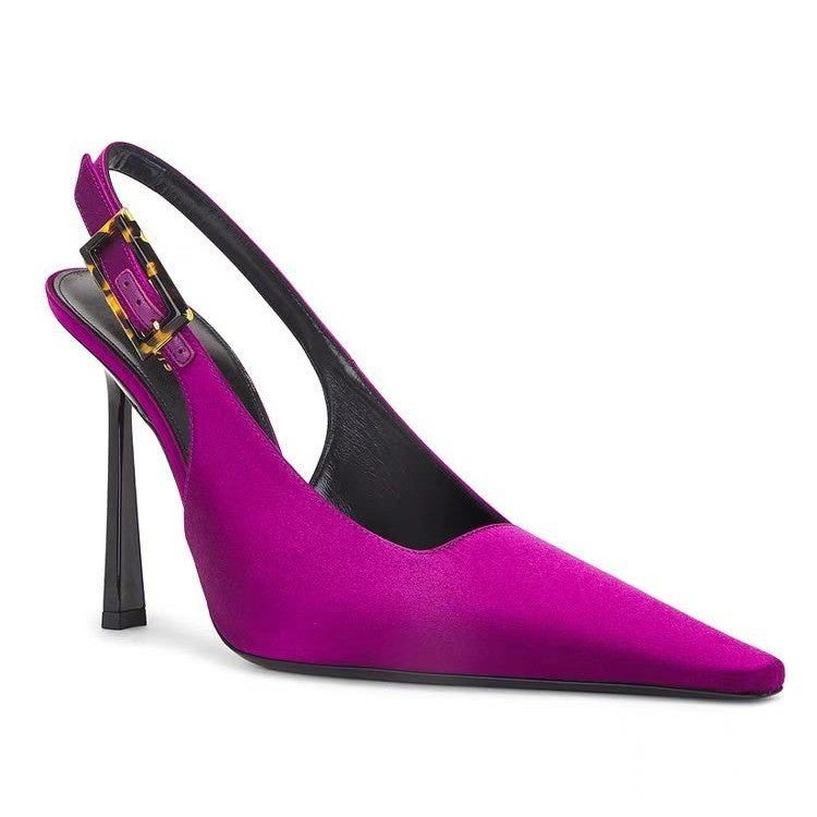 Yangshulin Same Style High Heels 2025 Spring New Purple Niche Pointed Toe Stiletto Sandals Single Shoes Princess Xianti - Image 2
