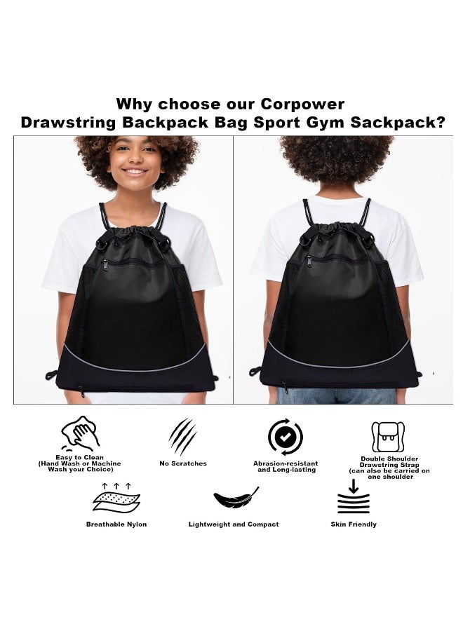 Generic Black Basketball Backpack Drawstring Bag Basketball Accessories String Bag w Hidden Ball Net Gym Sports Cinch Sack w Bottle Holder u0026 Zipper Pockets Workout Equipment Bags for Volleyball Men - Image 4