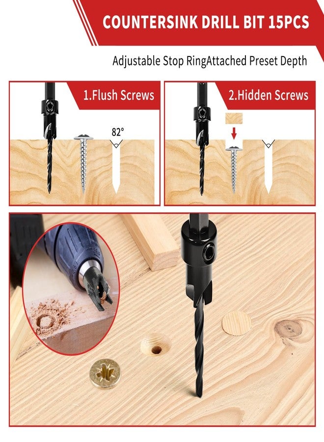 TEWORDA Countersink Drill Bits, Drill Bit Set for Woodworking, High Speed Steel with a Nitrided Surface, Wood and Metal Drilling with Storage Box - Image 2
