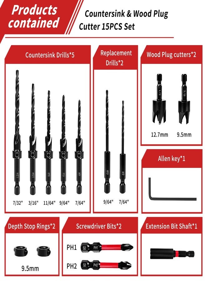 TEWORDA Countersink Drill Bits, Drill Bit Set for Woodworking, High Speed Steel with a Nitrided Surface, Wood and Metal Drilling with Storage Box - Image 3
