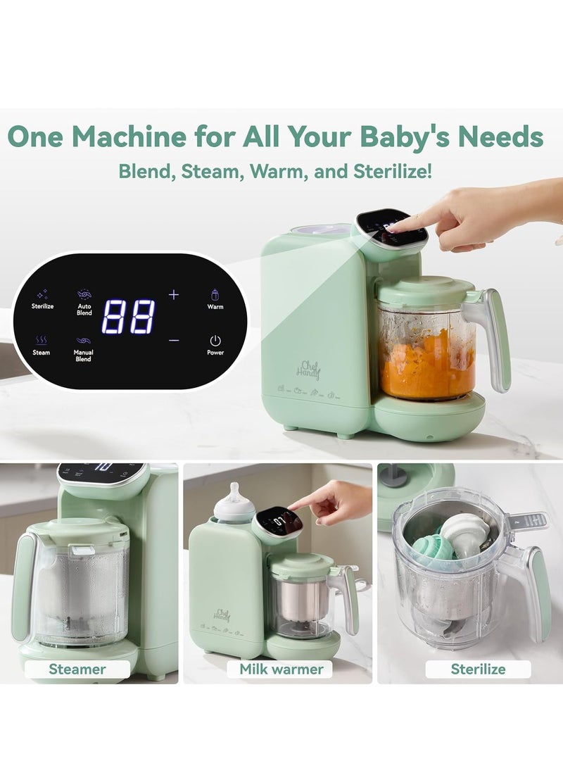 شيف صانع طعام الأطفال من شيفهاندي، محضر طعام الأطفال 5 في 1، مطحنة بخار متعددة الوظائف للتحكم الذكي مع وعاء بخار، الطبخ والطحن التلقائي، آلة طحن أغذية الأطفال، أخضر - Image 4