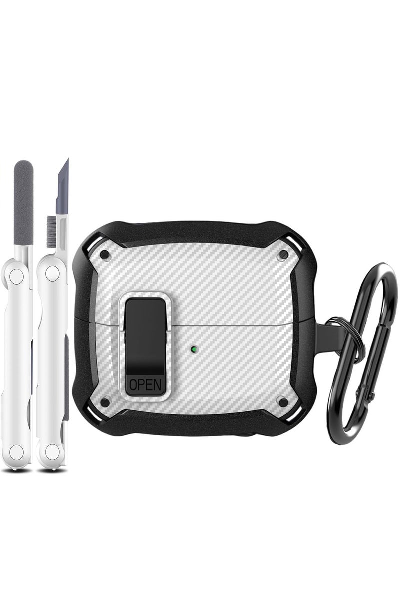 ANYOGRO Galaxy Buds 3 Pro/Buds 3 case full body protection (with safety clasp), shockproof and drop-proof, hard protective shell with safety clasp and cleaning kit for sports on the go ,White - Image 1