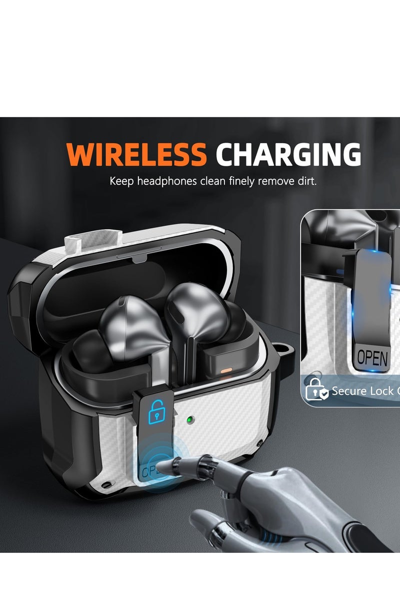 ANYOGRO Galaxy Buds 3 Pro/Buds 3 case full body protection (with safety clasp), shockproof and drop-proof, hard protective shell with safety clasp and cleaning kit for sports on the go ,White - Image 3