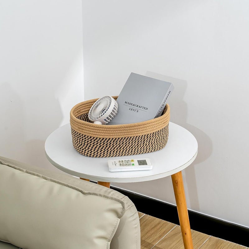 CubesLand Small Baskets, Storage Baskets for Organizing Shelves, Rectangular Woven Storage Baskets Natural Cotton Rope Toy Storage Bins Closet Baby Baskets Empty Gifts Baskets Camel/Mixed Black - Image 4