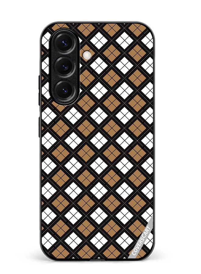 Protective Case Cover For Samsung Galaxy S25 Plus Black White Brown Checkered Pattern Design Multicolour