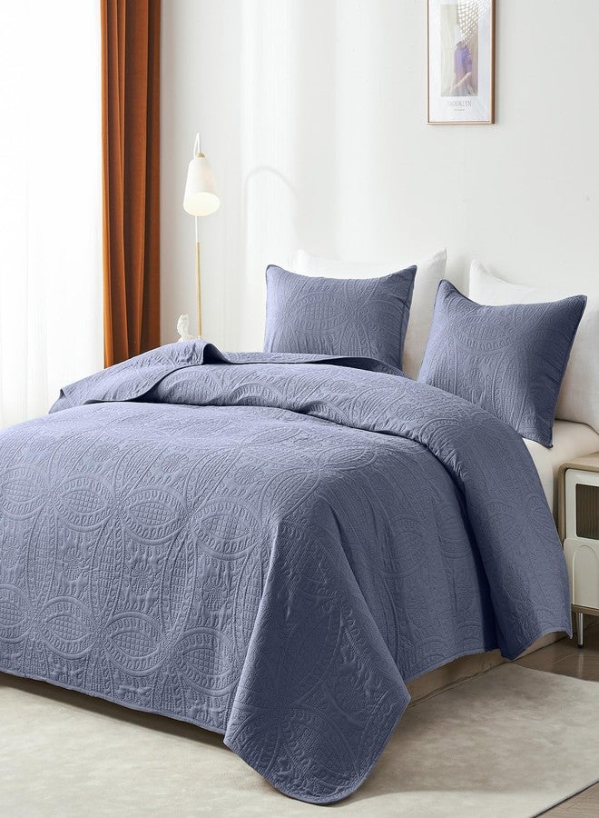 akkialla King Size Quilt Set,Bluish Grey Ultrasonic Bedspread,Lightweight Soft Coverlet with Modern Coin Pattern,All Season California King Bedding Set,3 Piece Set(1 Quilt,2 Pillow Shams) - Image 2