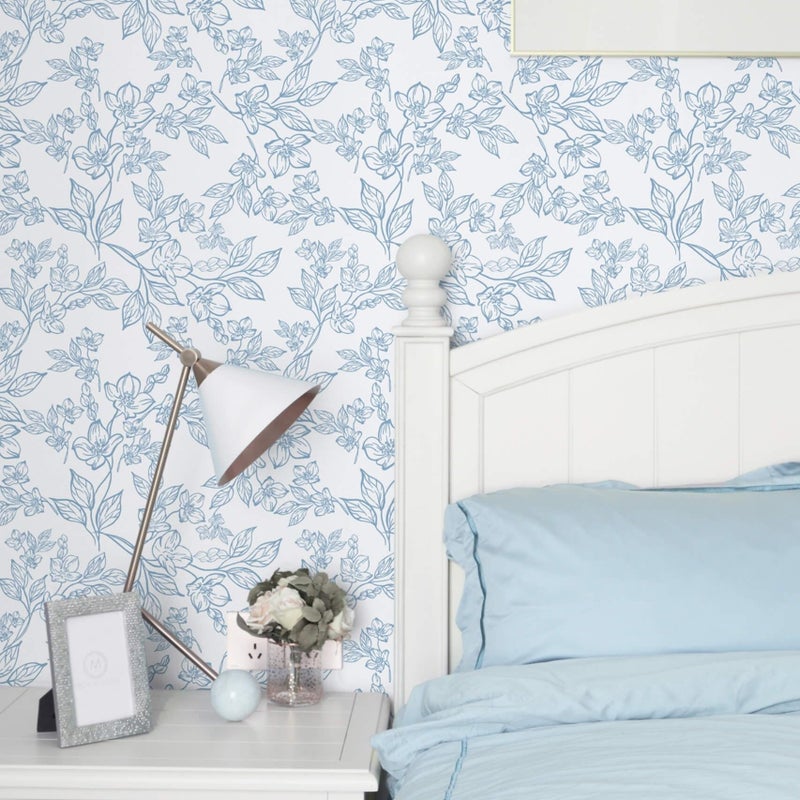 Ismoon Peel and Stick Wallpaper Blue and White Contact Paper Modern Flroal Wall Papaer Textured Removable Self Adhesive Vinyl Stick on Wallpaper for Bedroom Cabinet 17.3x78.7in - Image 4