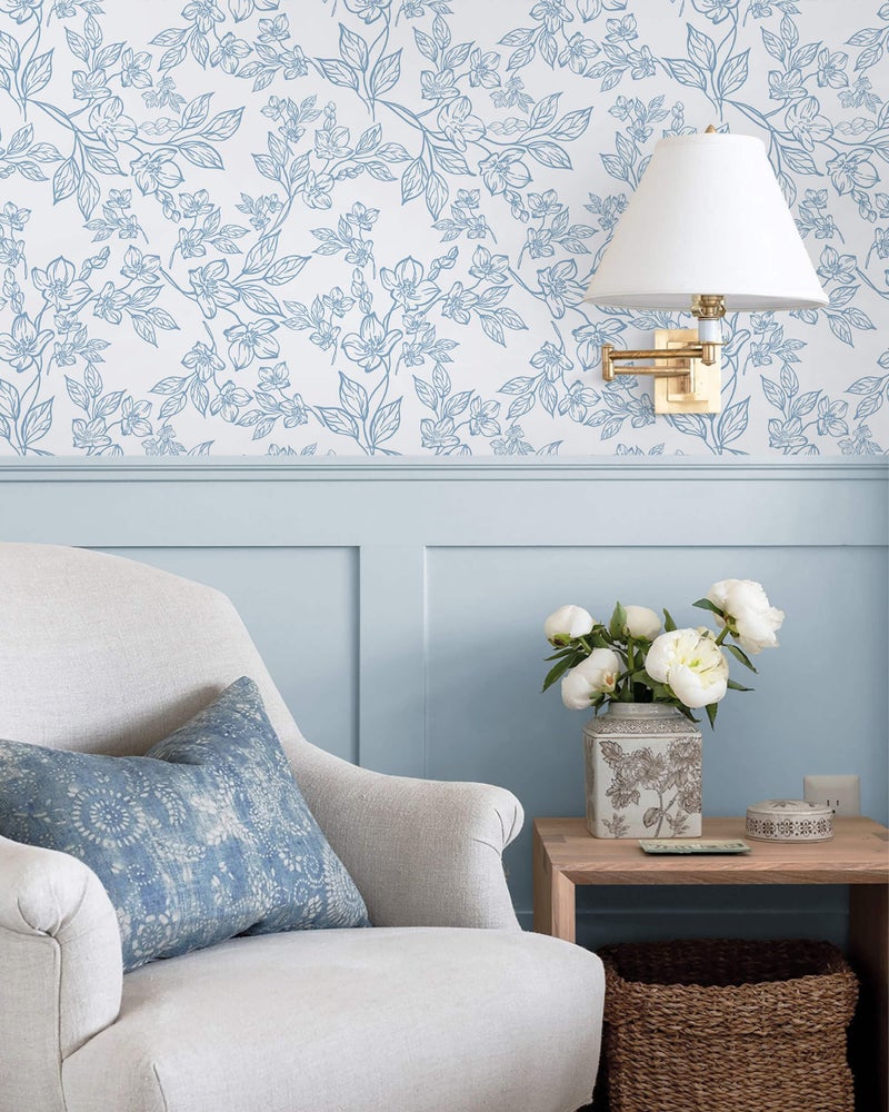 Ismoon Peel and Stick Wallpaper Blue and White Contact Paper Modern Flroal Wall Papaer Textured Removable Self Adhesive Vinyl Stick on Wallpaper for Bedroom Cabinet 17.3x78.7in - Image 5