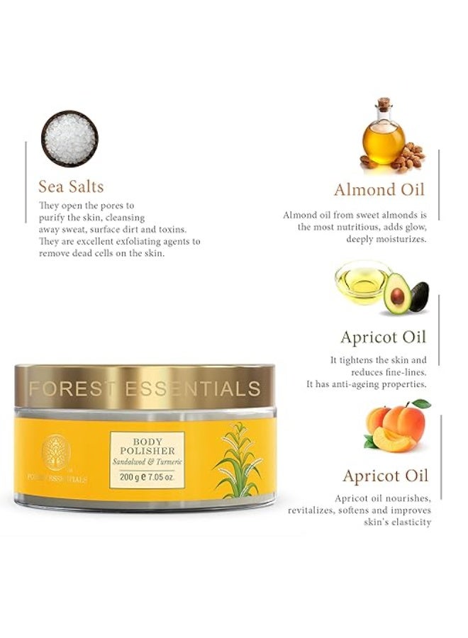 Forest Essentials Sandalwood & Fresh Turmeric Body Polisher | Natural Ayurvedic Body Scrub for Skin Brightening | Exfoliates & Deeply Nourishes | Removes Tan | Lightly Scents - Image 3