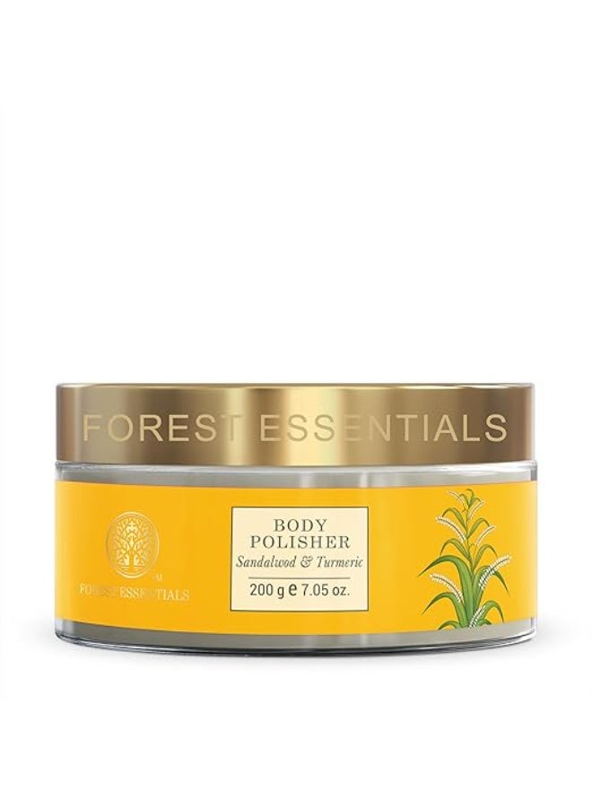 Forest Essentials Sandalwood & Fresh Turmeric Body Polisher | Natural Ayurvedic Body Scrub for Skin Brightening | Exfoliates & Deeply Nourishes | Removes Tan | Lightly Scents - Image 1
