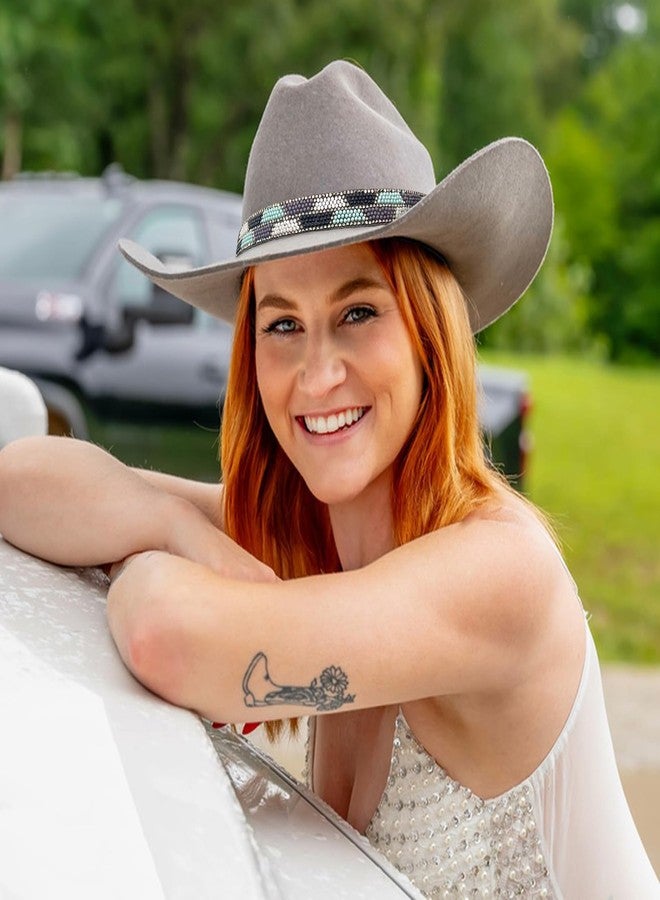 RainFlowwer Blue Stone Boho Hat Band for Womens Cowboy Hat, Hand Made Replacement Gem Hat Belt for Men Boho - Image 4