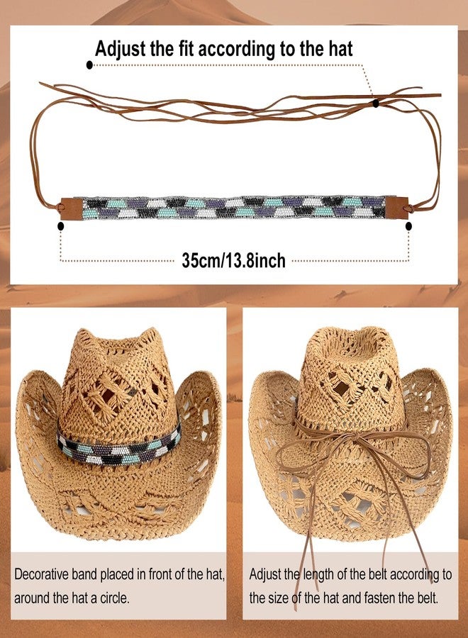 RainFlowwer Blue Stone Boho Hat Band for Womens Cowboy Hat, Hand Made Replacement Gem Hat Belt for Men Boho - Image 2