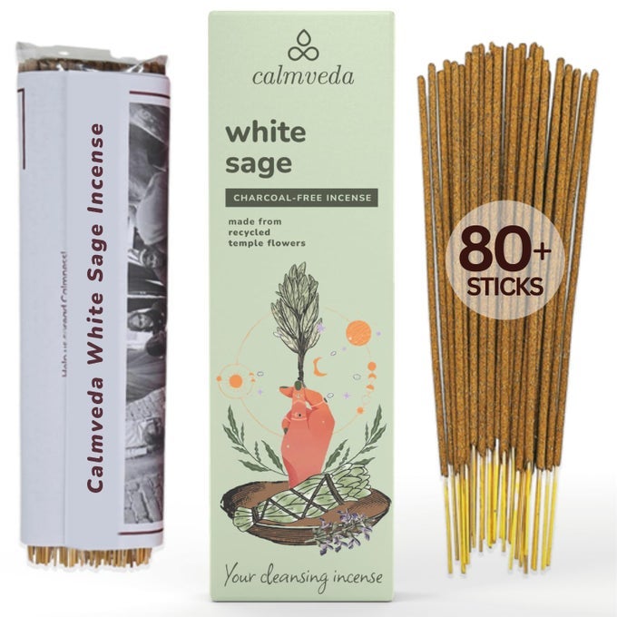 WHITE SAGE INCENSE STICKS FOR CLEANSING 80 SCENT STICKS CHARCOAL FREE MADE FROM UPCYCLED FLOWERS PROTECTION INCENSE TO CLEANSE NEGATIVE ENERGY