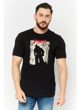 DIESEL Men Crew Neck Short Sleeves Graphic Printed T-Shirt, Black  - Image 1