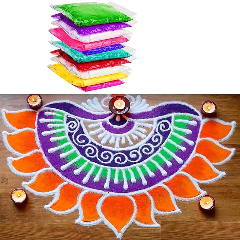 DMS RETAIL Different Color Rangoli Color Powder for Floor Decoration Diwali Decoration Items Ceramic Colours Rangoli Color Powder Rang for Navratri Pongal Pooja Mandir 500 - Image 3