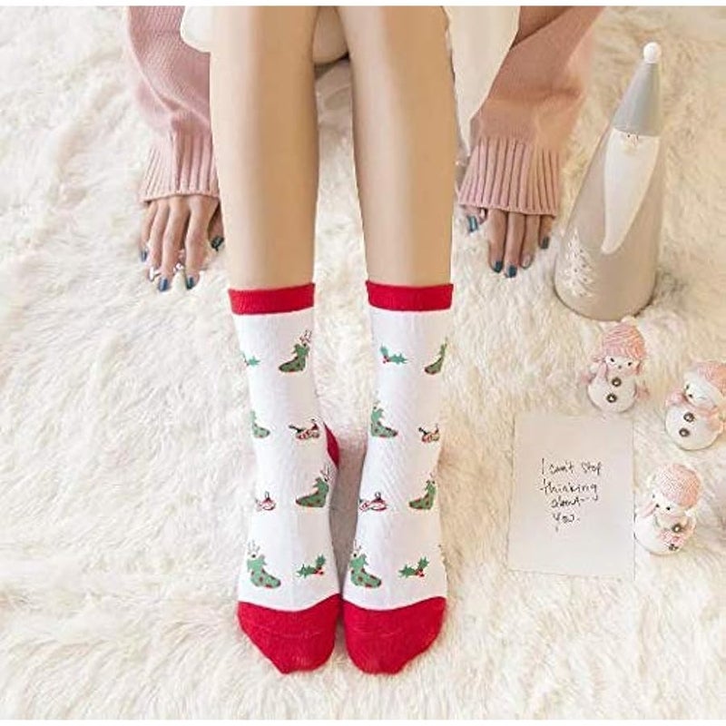 إسكدنيا صندوق هدية جوارب كريسماس - 5 ازواج من جوارب بشكل اسطواني ذات طول متوسط من قطن ليدي مزينة بنقوش رسوم متحركة - Image 4