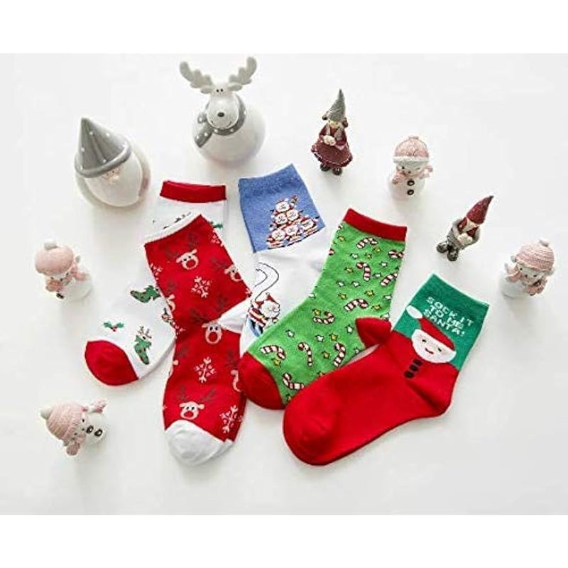 إسكدنيا صندوق هدية جوارب كريسماس - 5 ازواج من جوارب بشكل اسطواني ذات طول متوسط من قطن ليدي مزينة بنقوش رسوم متحركة - Image 3