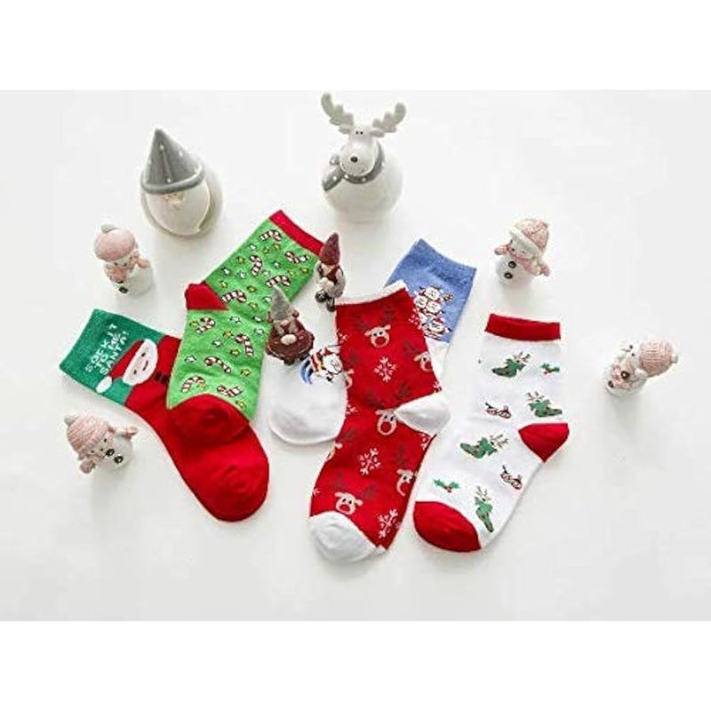 إسكدنيا صندوق هدية جوارب كريسماس - 5 ازواج من جوارب بشكل اسطواني ذات طول متوسط من قطن ليدي مزينة بنقوش رسوم متحركة - Image 2